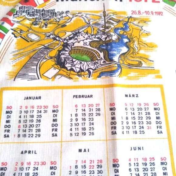 1972 Munich Germany Kitchen Tea Towel Calendar Olympic Summer Game - Picture 8 of 10